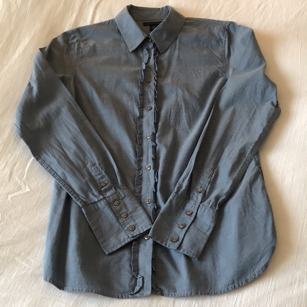 Tommy Hilfiger Long Sleeve Button Down Shirt with Ruffle Detail Size S - Picture 8 of 12